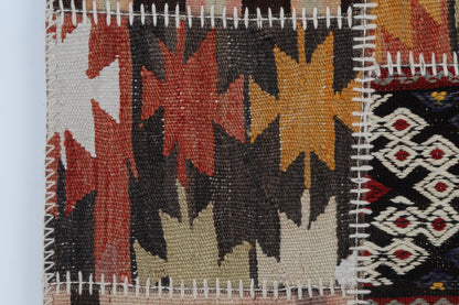 3x5 Vintage Turkish Tapestry Rug, Patchwork Kilim Wall Hanging, Handwoven Wool Textile Wall Art