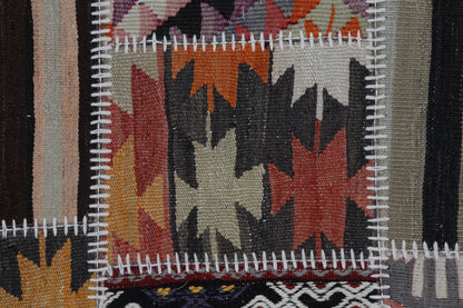 3x5 Vintage Turkish Tapestry Rug, Patchwork Kilim Wall Hanging, Handwoven Wool Textile Wall Art