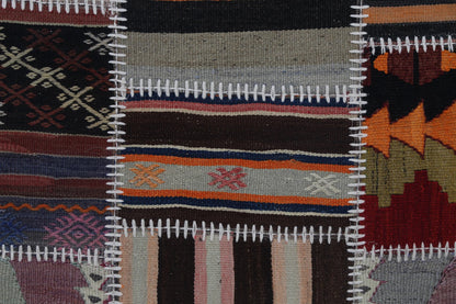 3x5 Vintage Turkish Tapestry Rug, Patchwork Kilim Wall Hanging, Handwoven Wool Textile Wall Art