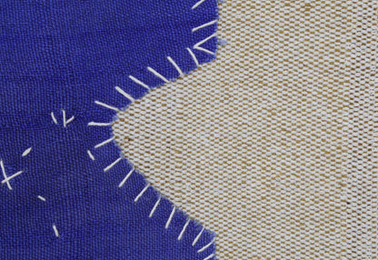 3x4 Vintage Turkish Tapestry Rug, Blue Wool Textile Wall Hanging, Minimal Woven Wall Art
