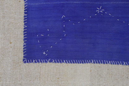 3x4 Vintage Turkish Tapestry Rug, Blue Wool Textile Wall Hanging, Minimal Woven Wall Art