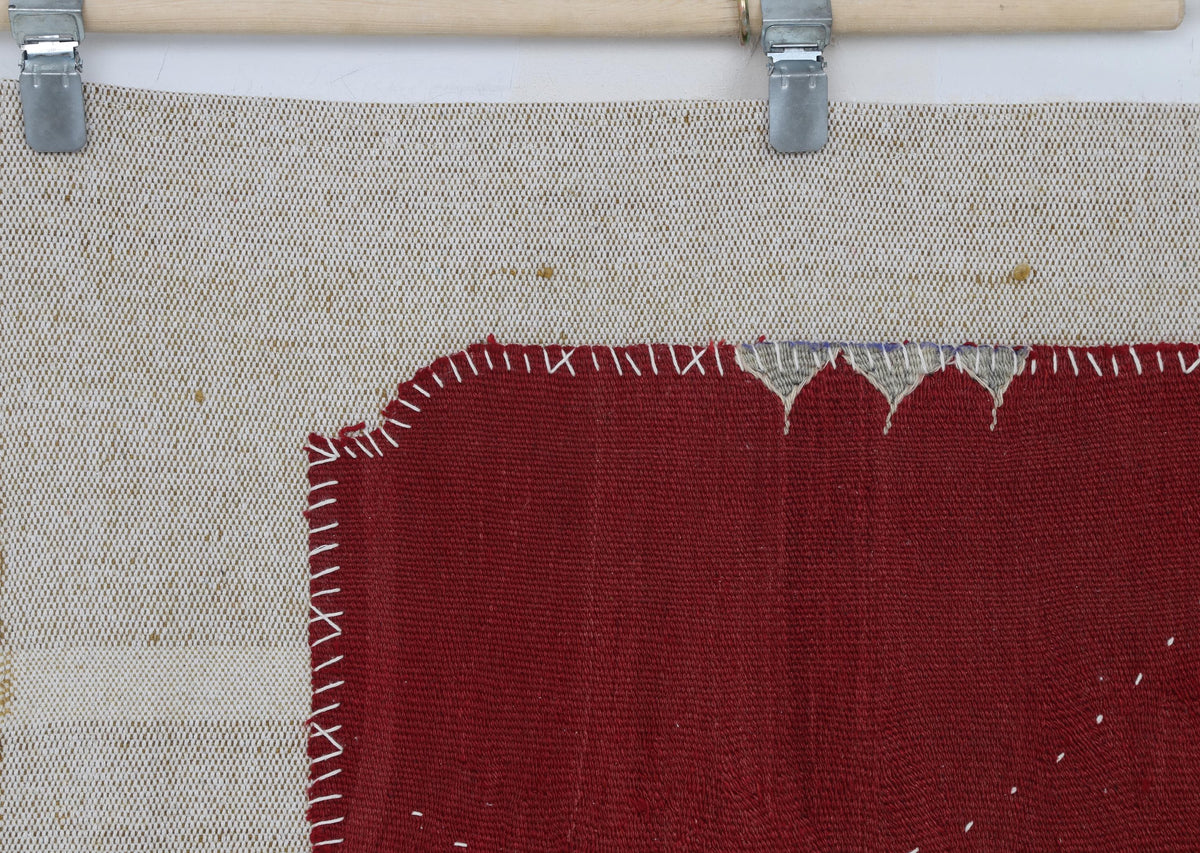 3x5 Vintage Turkish Tapestry Rug, Red Geometric Wool Textile Wall Hanging, Kilim Wall Art