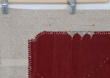 3x5 Vintage Turkish Tapestry Rug, Red Geometric Wool Textile Wall Hanging, Kilim Wall Art