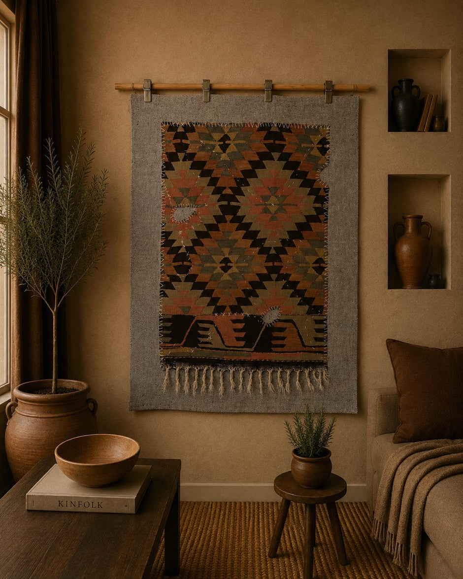 3x4 Vintage Turkish Tapestry Rug, Textile Wall Hanging, Kilim Wall Art