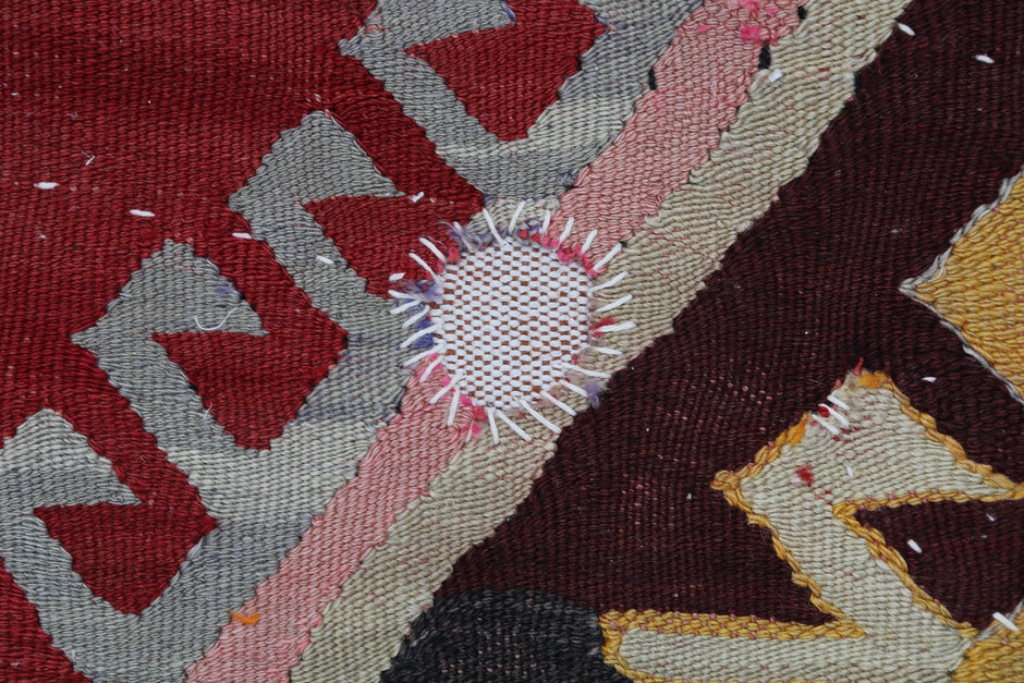 3x4 Vintage Turkish Wool Tapestry Rug, Kilim Textile Wall Hanging, Geometric Fiber Wall Art