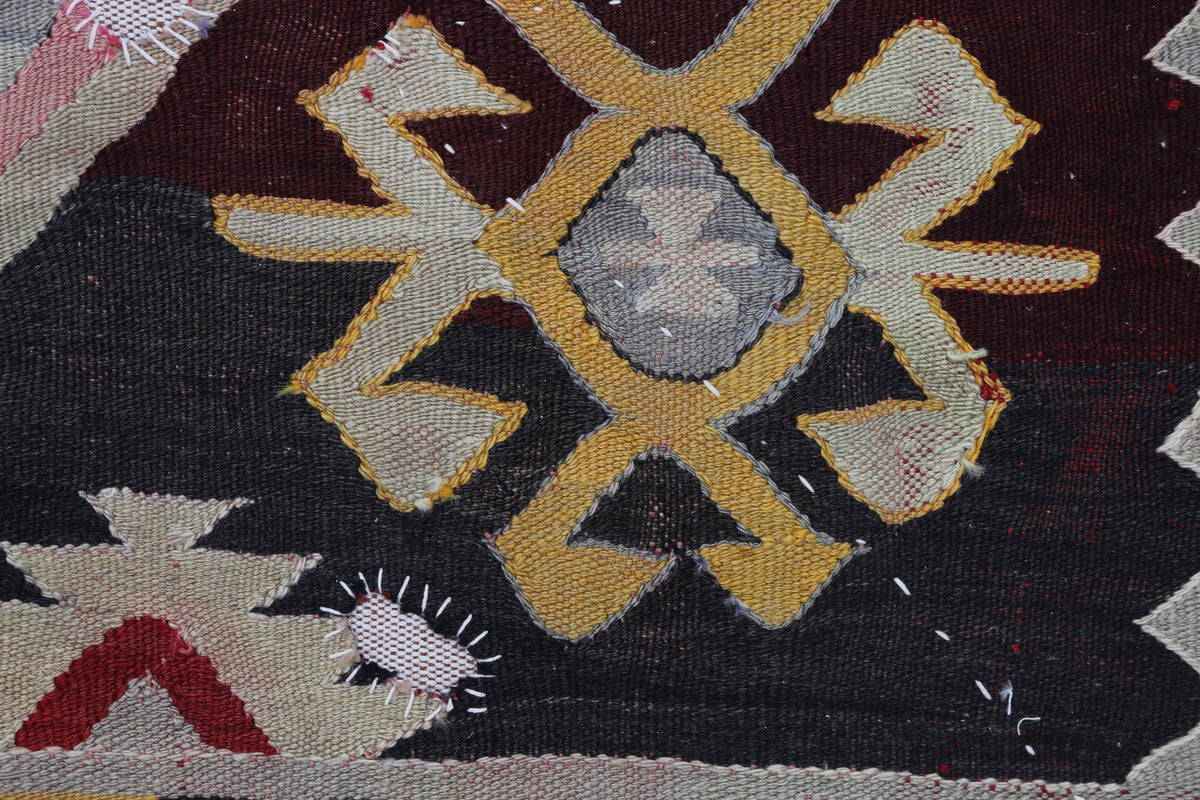 3x4 Vintage Turkish Wool Tapestry Rug, Kilim Textile Wall Hanging, Geometric Fiber Wall Art