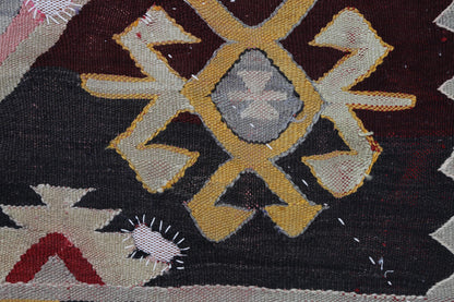 3x4 Vintage Turkish Wool Tapestry Rug, Kilim Textile Wall Hanging, Geometric Fiber Wall Art