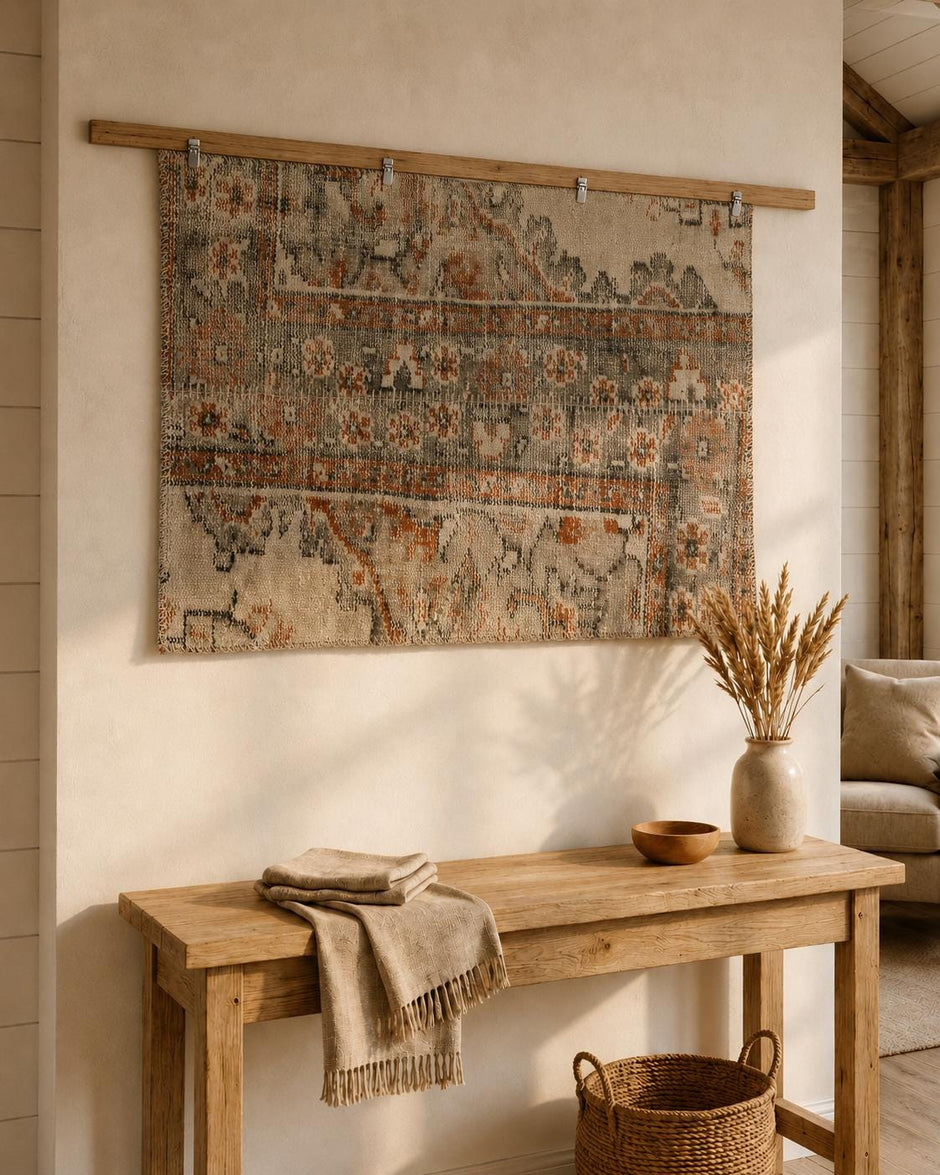 2x3 Tapestry Handmade Turkish Patchwork Wall Hanging, Vintage Textile Wall Art, Cotton Wool Tapestry Rug, Boho Rustic Decor,