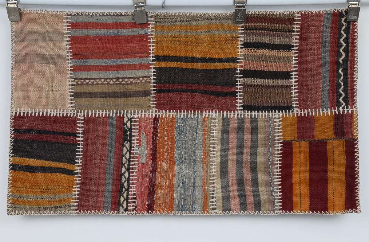 2x3 Vintage Turkish Tapestry Rug, Wool Patchwork Kilim Wall Hanging, Woven Textile Wall Art