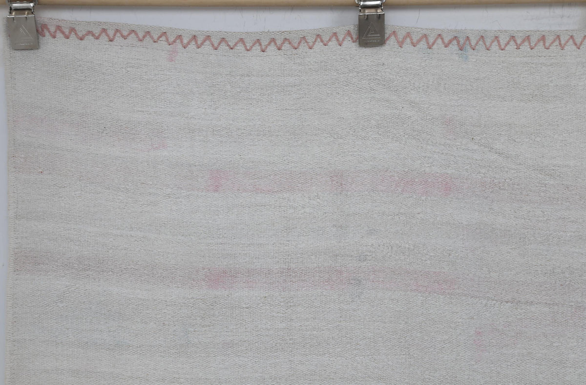 7x10 Vintage Turkish Hemp Rug, White Pink Striped Kilim, Minimalist Handwoven Area Rug