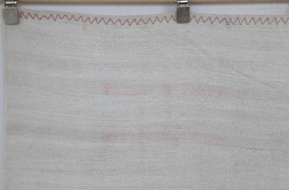 7x10 Vintage Turkish Hemp Rug, White Pink Striped Kilim, Minimalist Handwoven Area Rug