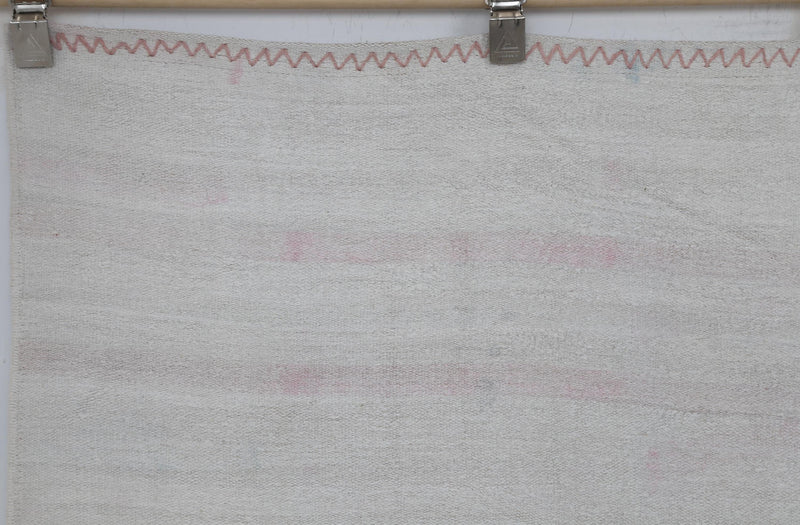 7x10 Vintage Turkish Hemp Rug, White Pink Striped Kilim, Minimalist Handwoven Area Rug
