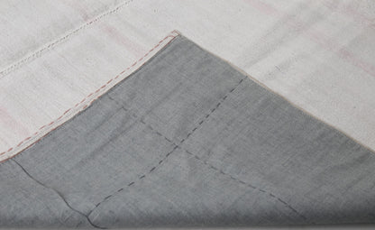 7x10 Vintage Turkish Hemp Rug, White Pink Striped Kilim, Minimalist Handwoven Area Rug