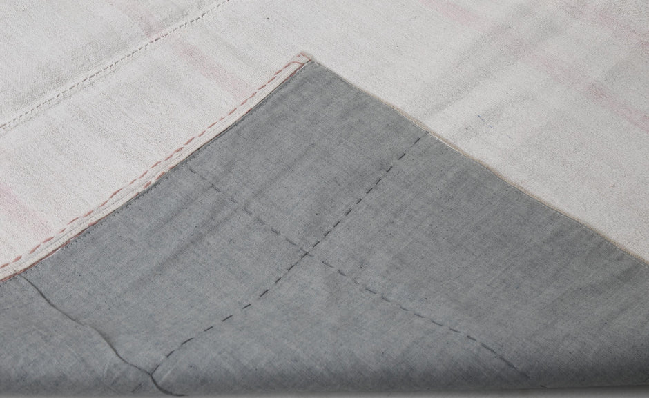 7x10 Vintage Turkish Hemp Rug, White Pink Striped Kilim, Minimalist Handwoven Area Rug