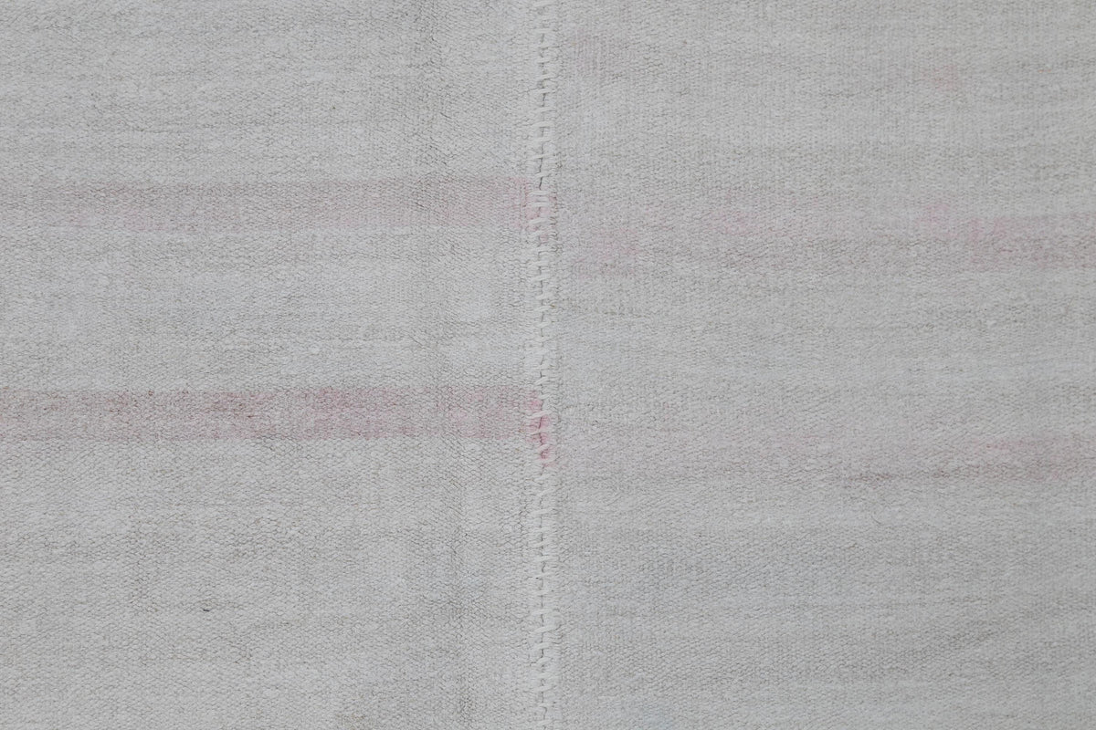 7x10 Vintage Turkish Hemp Rug, White Pink Striped Kilim, Minimalist Handwoven Area Rug