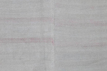 7x10 Vintage Turkish Hemp Rug, White Pink Striped Kilim, Minimalist Handwoven Area Rug