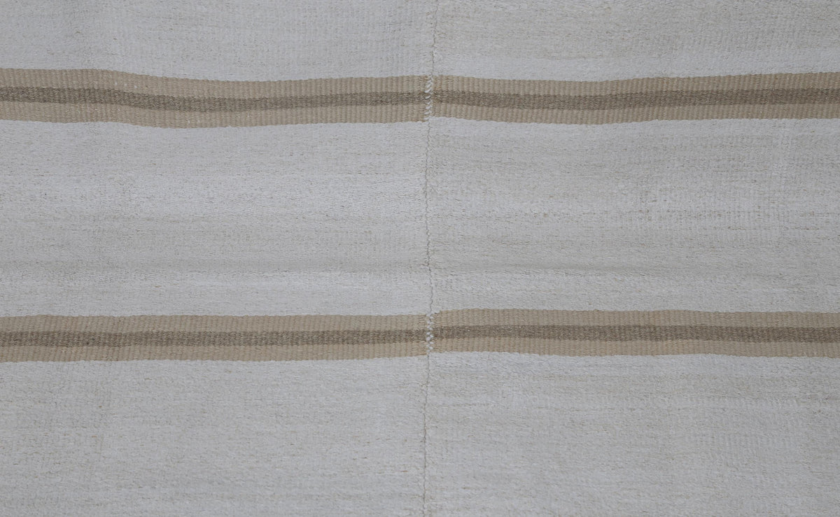 5x8 Vintage Turkish Hemp Rug, White Beige Striped Kilim, Minimalist Handwoven Area Rug