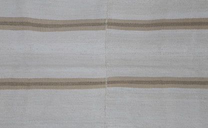 5x8 Vintage Turkish Hemp Rug, White Beige Striped Kilim, Minimalist Handwoven Area Rug