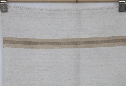 5x8 Vintage Turkish Hemp Rug, White Beige Striped Kilim, Minimalist Handwoven Area Rug
