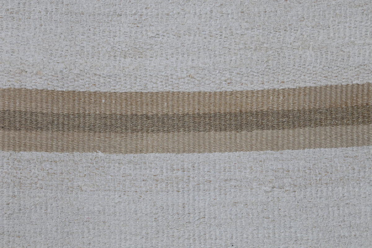 5x8 Vintage Turkish Hemp Rug, White Beige Striped Kilim, Minimalist Handwoven Area Rug