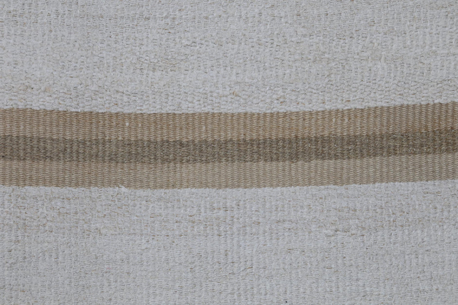 5x8 Vintage Turkish Hemp Rug, White Beige Striped Kilim, Minimalist Handwoven Area Rug
