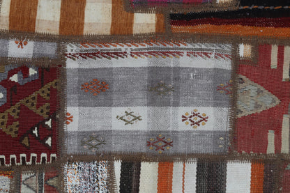 2x3 Vintage Turkish Tapestry Rug, Wool Patchwork Kilim Wall Hanging, Woven Textile Wall Art