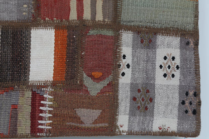 2x3 Vintage Turkish Tapestry Rug, Wool Patchwork Kilim Wall Hanging, Woven Textile Wall Art