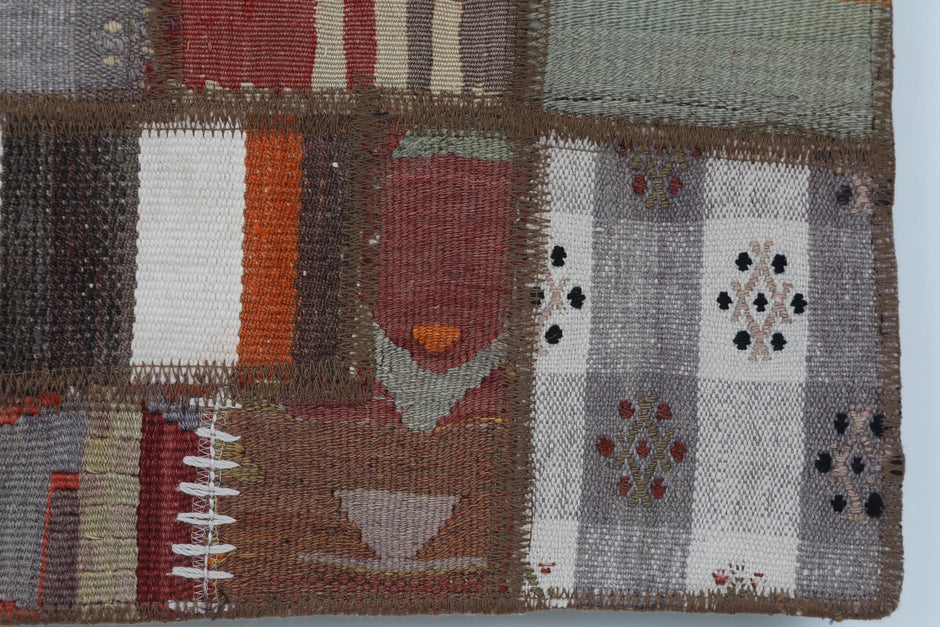 2x3 Vintage Turkish Tapestry Rug, Wool Patchwork Kilim Wall Hanging, Woven Textile Wall Art