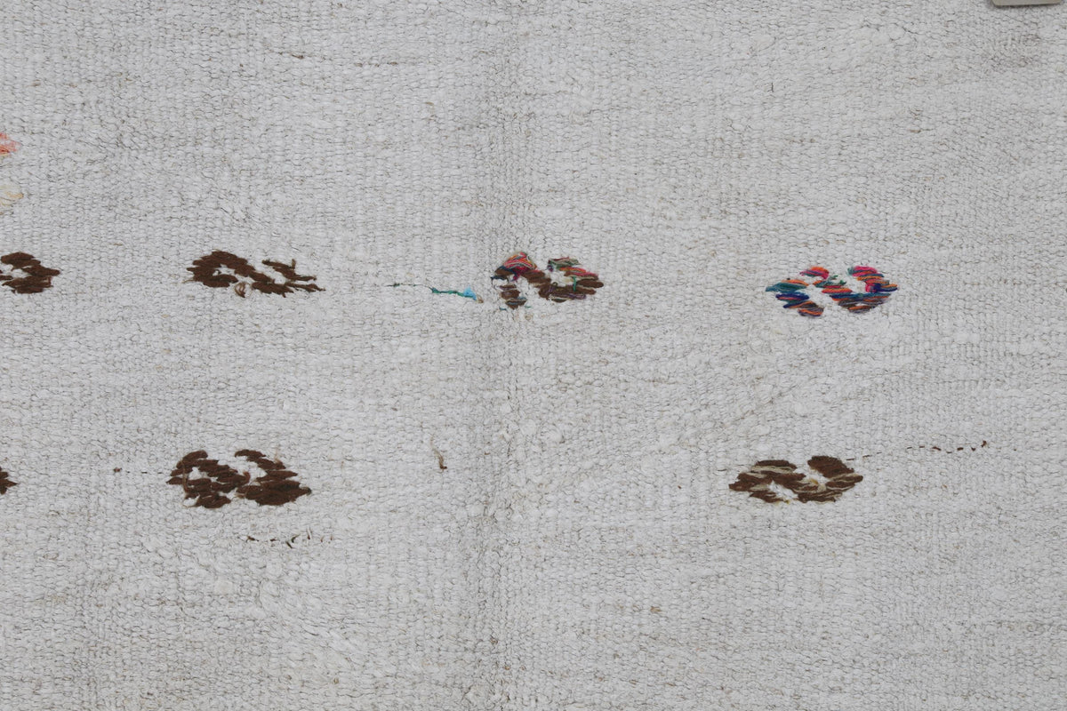 8x10 Vintage Turkish Hemp Rug, White Black Striped Kilim with Red Accents, Large Handwoven Area Rug
