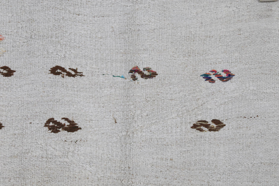 8x10 Vintage Turkish Hemp Rug, White Black Striped Kilim with Red Accents, Large Handwoven Area Rug