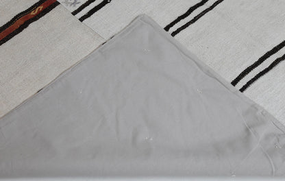 8x10 Vintage Turkish Hemp Rug, White Black Striped Kilim with Red Accents, Large Handwoven Area Rug