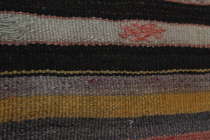 2x3 Vintage Turkish Tapestry Rug, Wool Patchwork Kilim Wall Hanging, Striped Geometric Textile Art