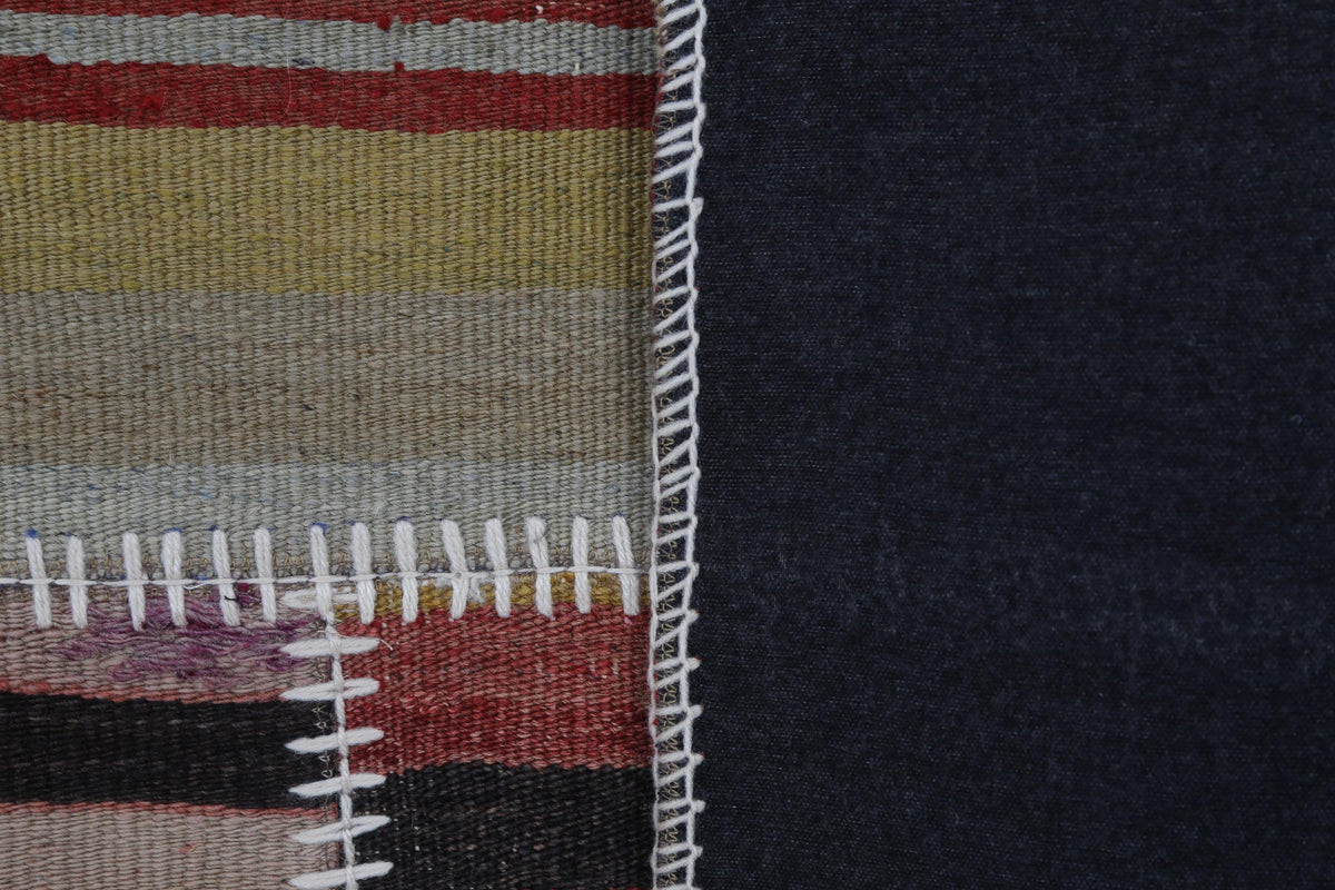 2x3 Vintage Turkish Tapestry Rug, Wool Patchwork Kilim Wall Hanging, Striped Geometric Textile Art
