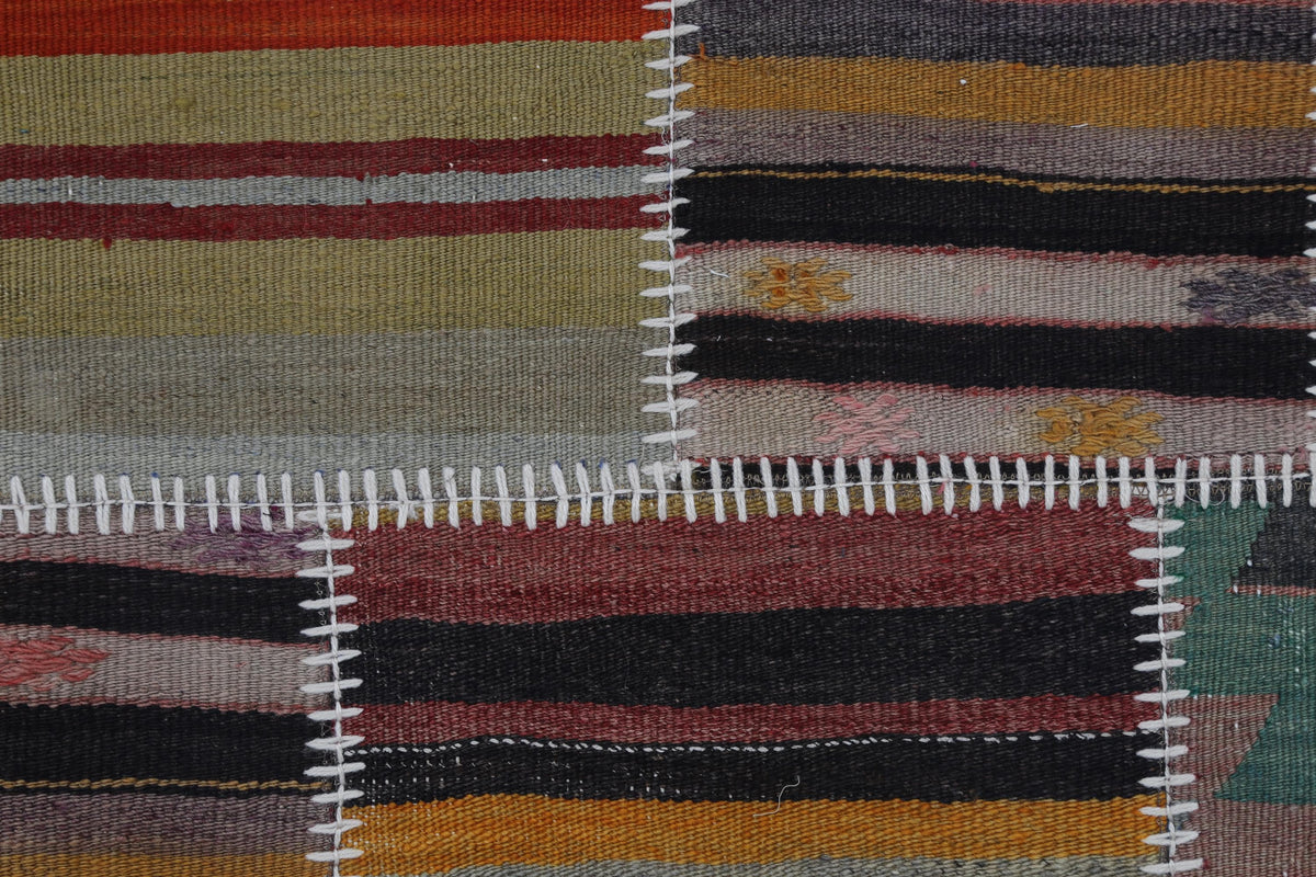 2x3 Vintage Turkish Tapestry Rug, Wool Patchwork Kilim Wall Hanging, Striped Geometric Textile Art