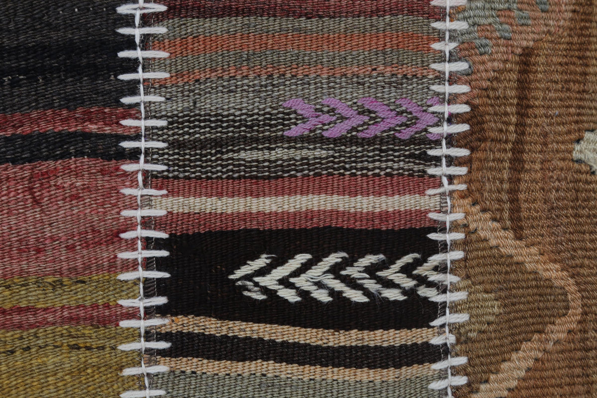 2x3 Vintage Turkish Tapestry Rug, Wool Patchwork Kilim Wall Hanging, Earthy Striped Textile Wall Art