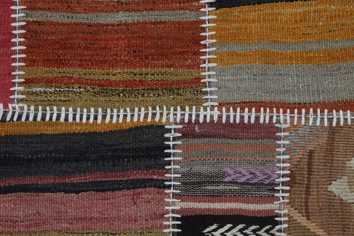 2x3 Vintage Turkish Tapestry Rug, Wool Patchwork Kilim Wall Hanging, Earthy Striped Textile Wall Art
