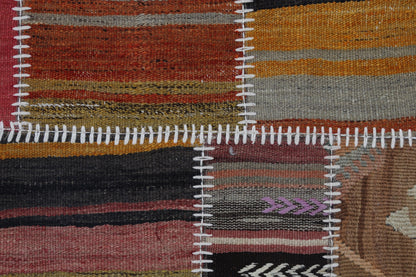 2x3 Vintage Turkish Tapestry Rug, Wool Patchwork Kilim Wall Hanging, Earthy Striped Textile Wall Art
