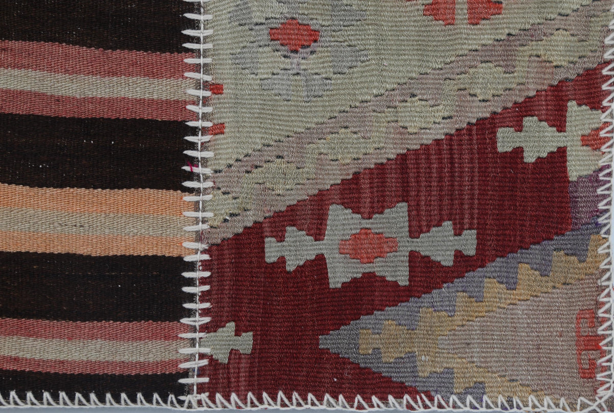 2x3 Vintage Turkish Tapestry Rug, Wool Patchwork Kilim Wall Hanging, Earthy Striped Textile Wall Art