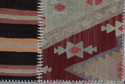 2x3 Vintage Turkish Tapestry Rug, Wool Patchwork Kilim Wall Hanging, Earthy Striped Textile Wall Art