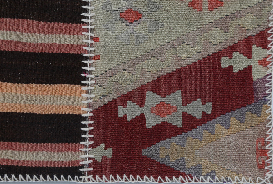2x3 Vintage Turkish Tapestry Rug, Wool Patchwork Kilim Wall Hanging, Earthy Striped Textile Wall Art