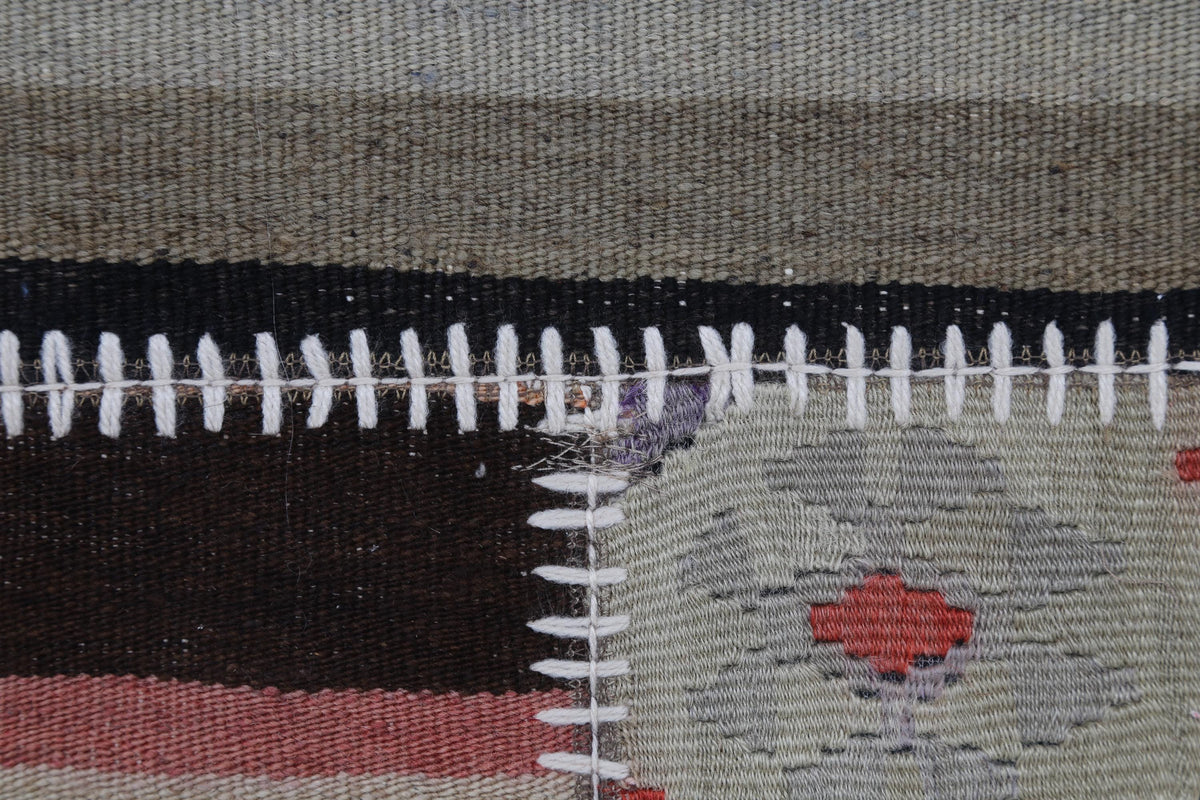 2x3 Vintage Turkish Tapestry Rug, Wool Patchwork Kilim Wall Hanging, Earthy Striped Textile Wall Art
