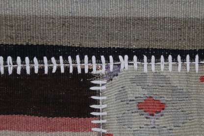 2x3 Vintage Turkish Tapestry Rug, Wool Patchwork Kilim Wall Hanging, Earthy Striped Textile Wall Art