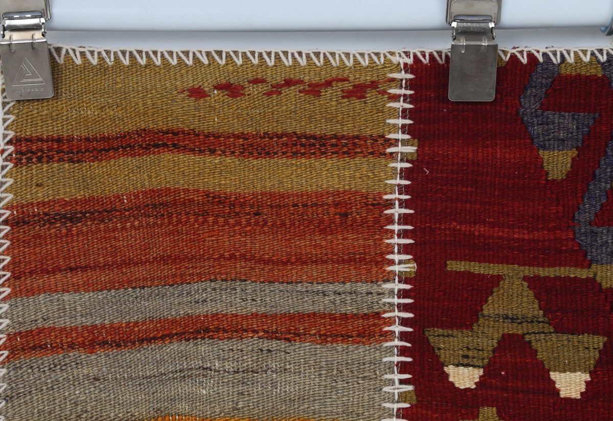 2x3 Vintage Turkish Tapestry Rug, Wool Patchwork Kilim Wall Hanging, Earthy Striped Textile Wall Art