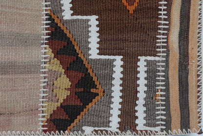 2x3 Vintage Turkish Tapestry Rug, Wool Patchwork Kilim Wall Hanging, Earthy Geometric Textile Wall Art