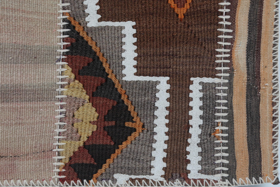 2x3 Vintage Turkish Tapestry Rug, Wool Patchwork Kilim Wall Hanging, Earthy Geometric Textile Wall Art