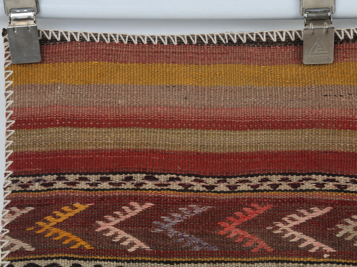 2x3 Vintage Turkish Tapestry Rug, Wool Patchwork Kilim Wall Hanging, Earthy Geometric Textile Wall Art