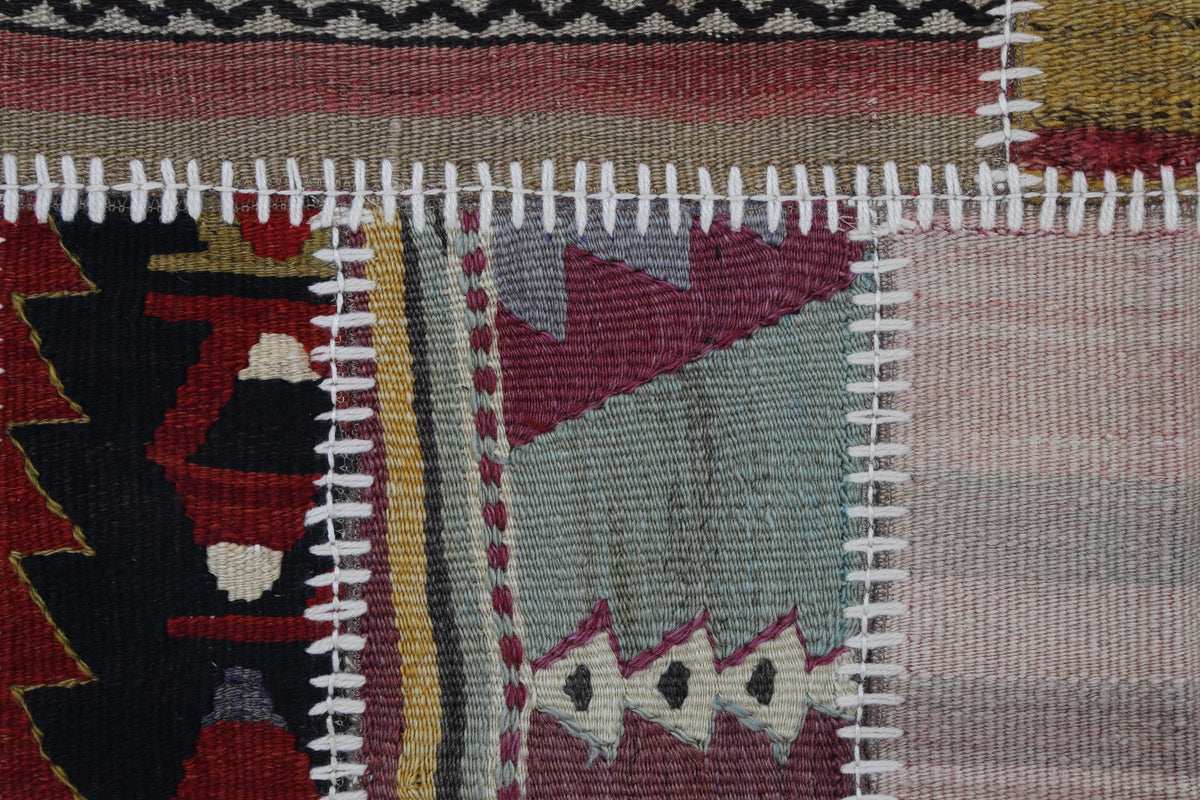 2x3 Vintage Turkish Tapestry Rug, Wool Patchwork Kilim Wall Hanging, Earthy Geometric Textile Wall Art