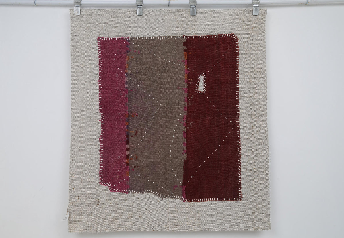 3x4 Vintage Turkish Wool Tapestry Rug, Hand Stitched Textile Wall Hanging, Minimalist Woven Wall Art