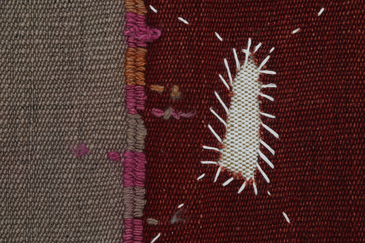 3x4 Vintage Turkish Wool Tapestry Rug, Hand Stitched Textile Wall Hanging, Minimalist Woven Wall Art