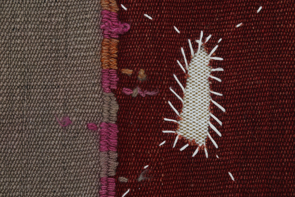 3x4 Vintage Turkish Wool Tapestry Rug, Hand Stitched Textile Wall Hanging, Minimalist Woven Wall Art
